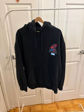 HUF Black Hoodie with Red & Blue Spider Patch